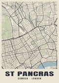 Heritage street map poster of St Pancras, Camden, London