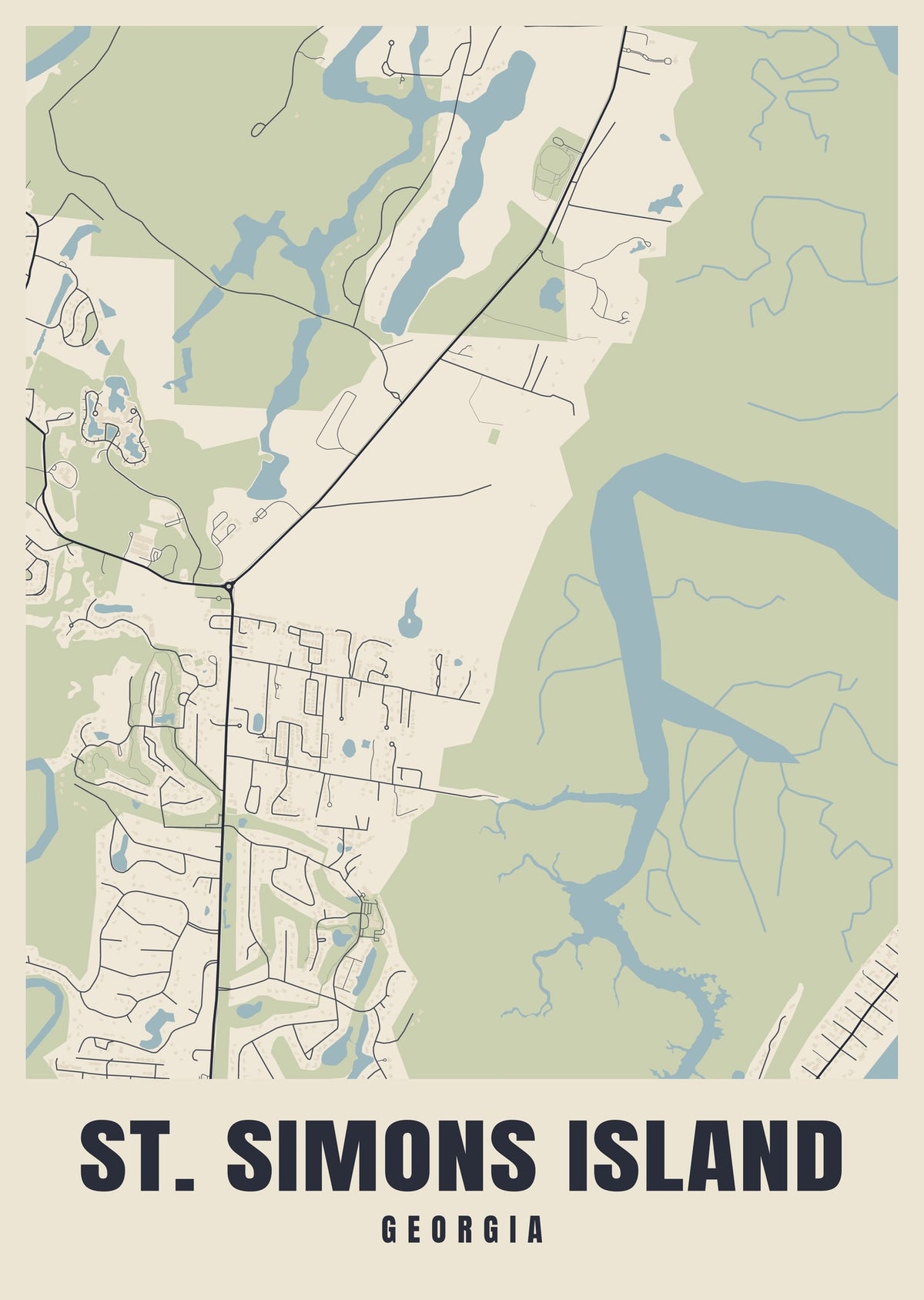 Street map poster of St. Simons Island, Georgia