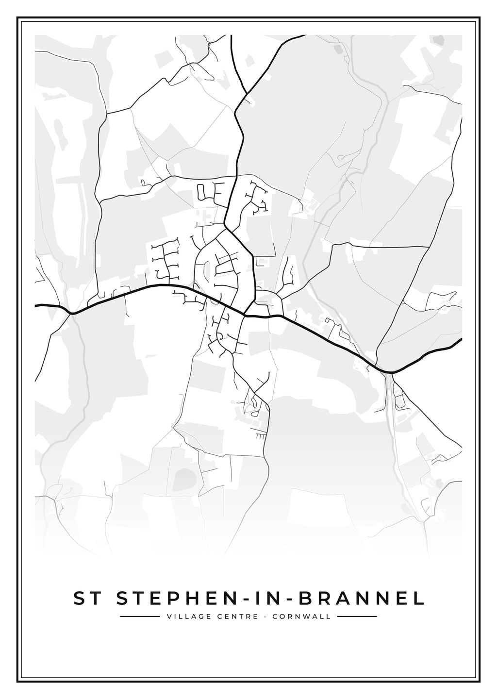 Street map poster of St Stephen-in-Brannel village centre, Cornwall