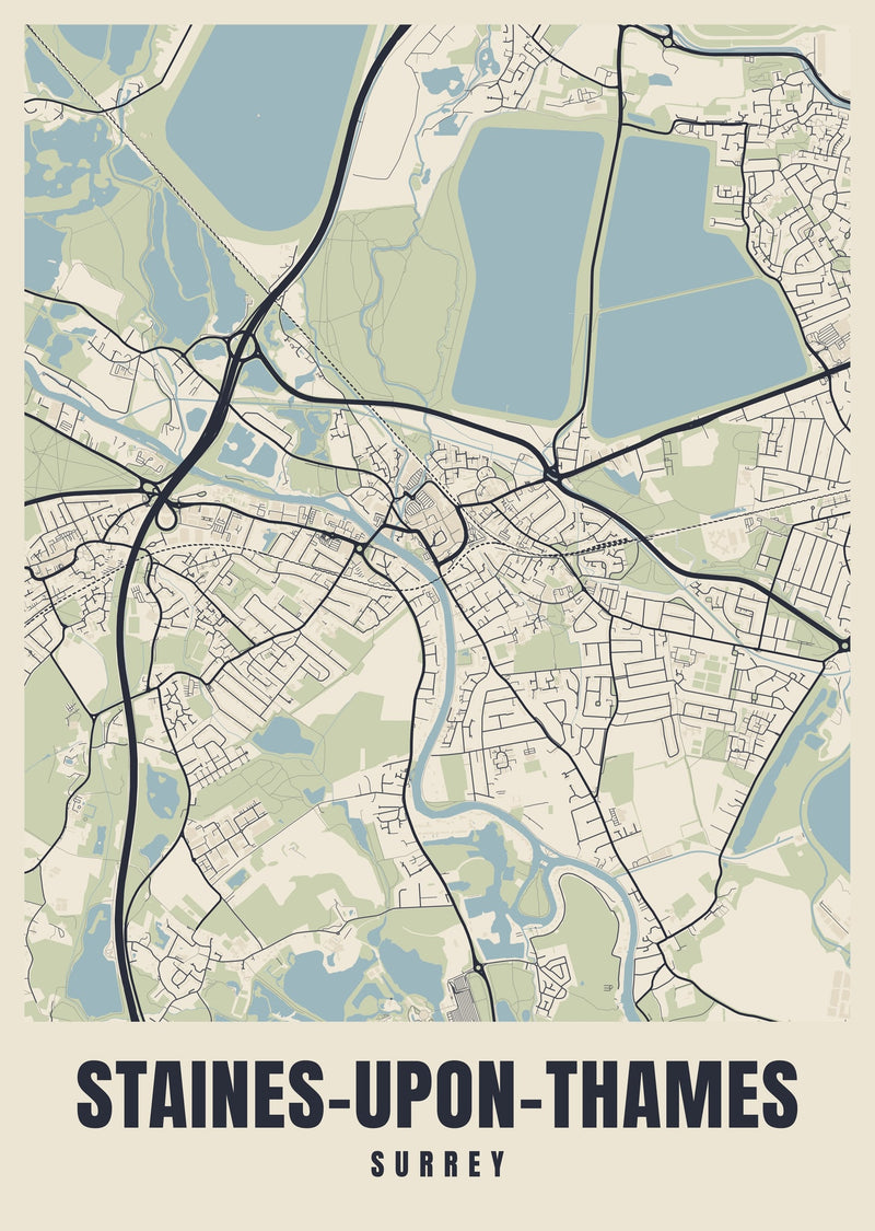 Staines-upon-Thames Street Map Poster