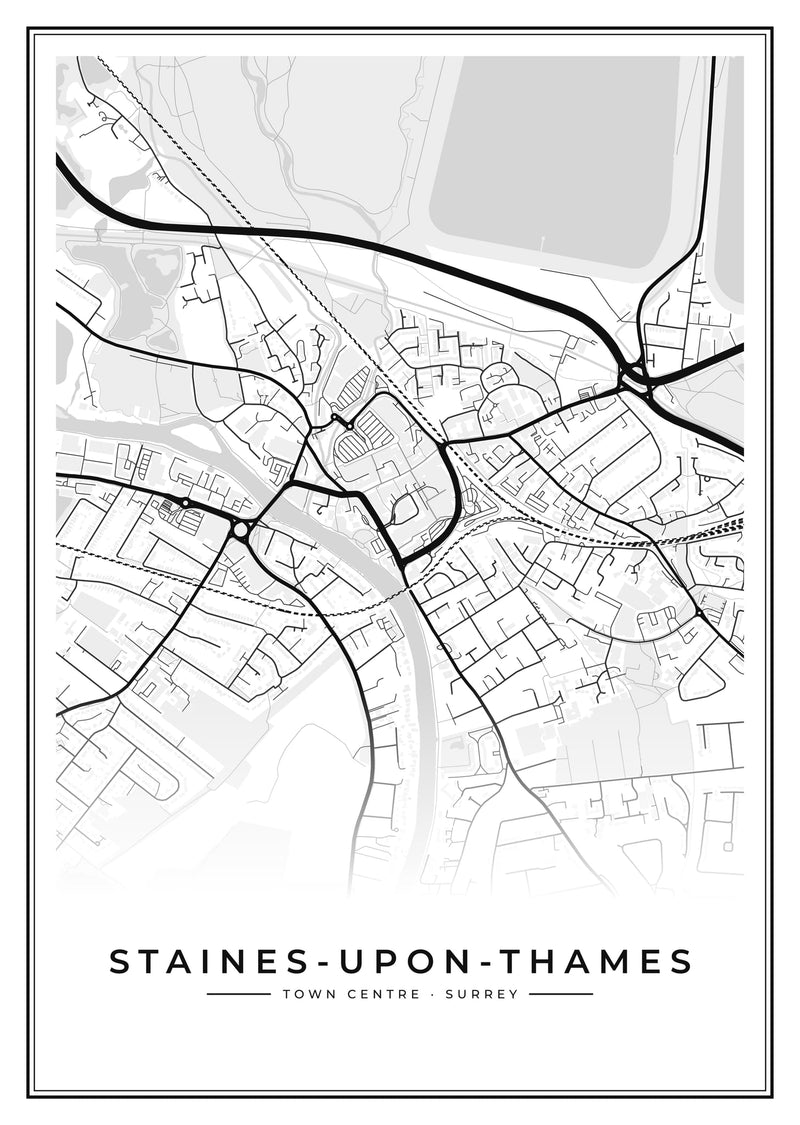 Staines-upon-Thames Town Centre Street Map Poster