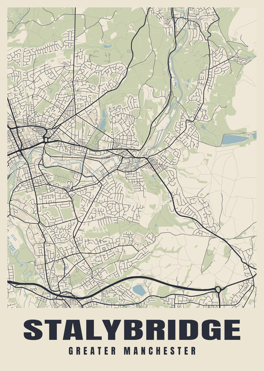 Street map poster of Stalybridge, Greater Manchester