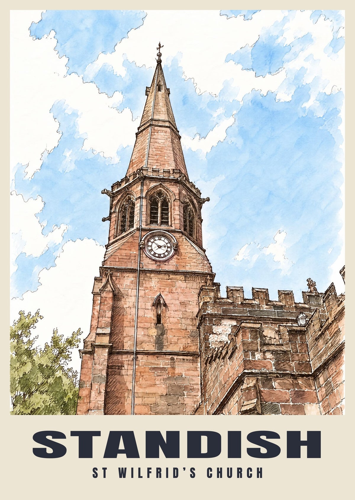 St Wilfrid’s Church, Standish poster, Ink & Wash style