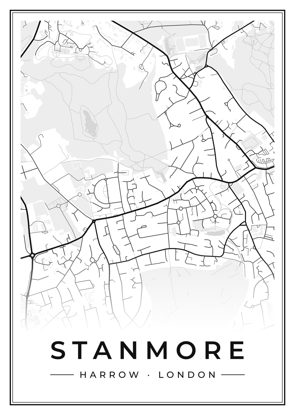 Street map poster of Stanmore, Harrow, London