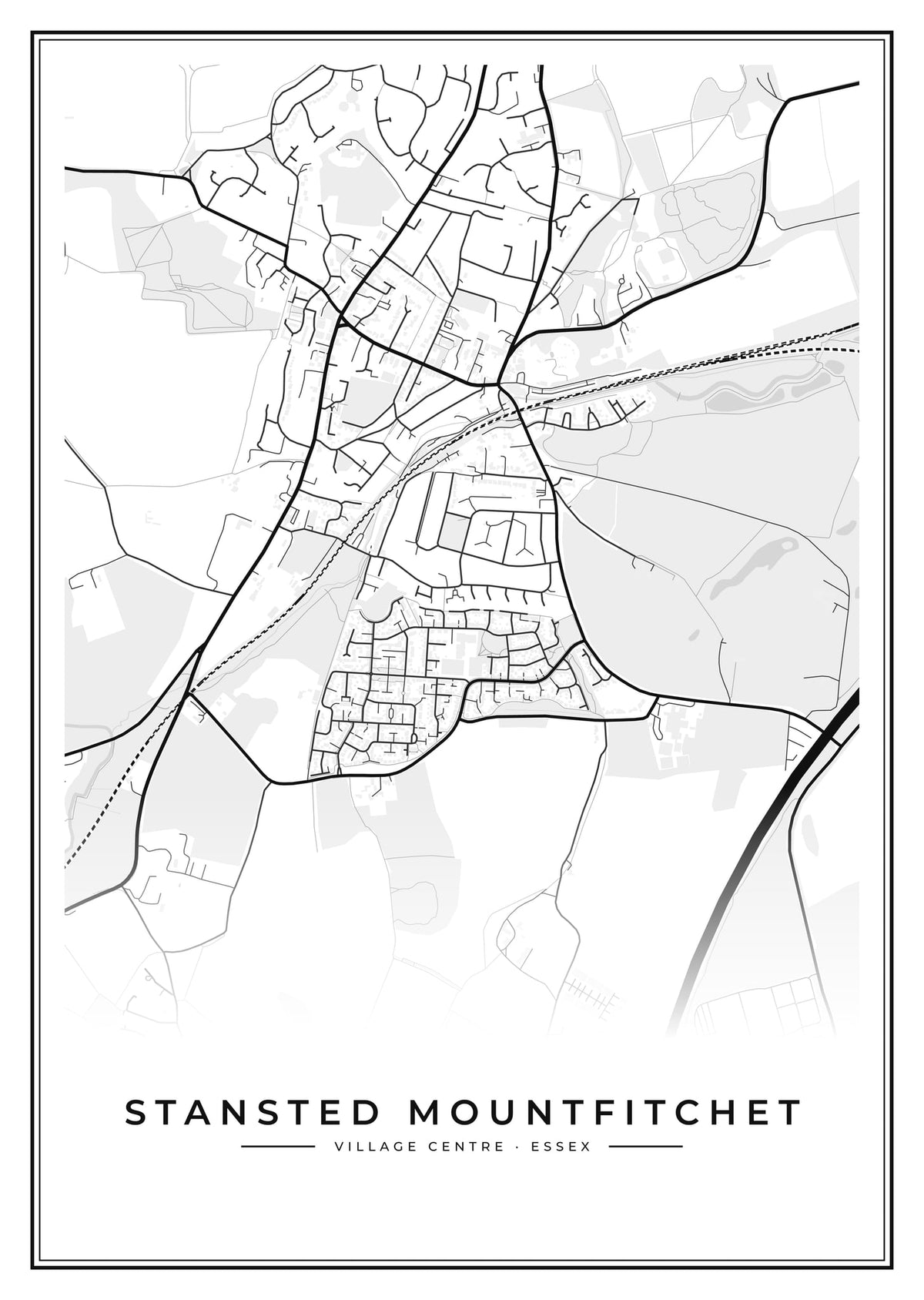 Street map poster of Stansted Mountfitchet village centre, Essex