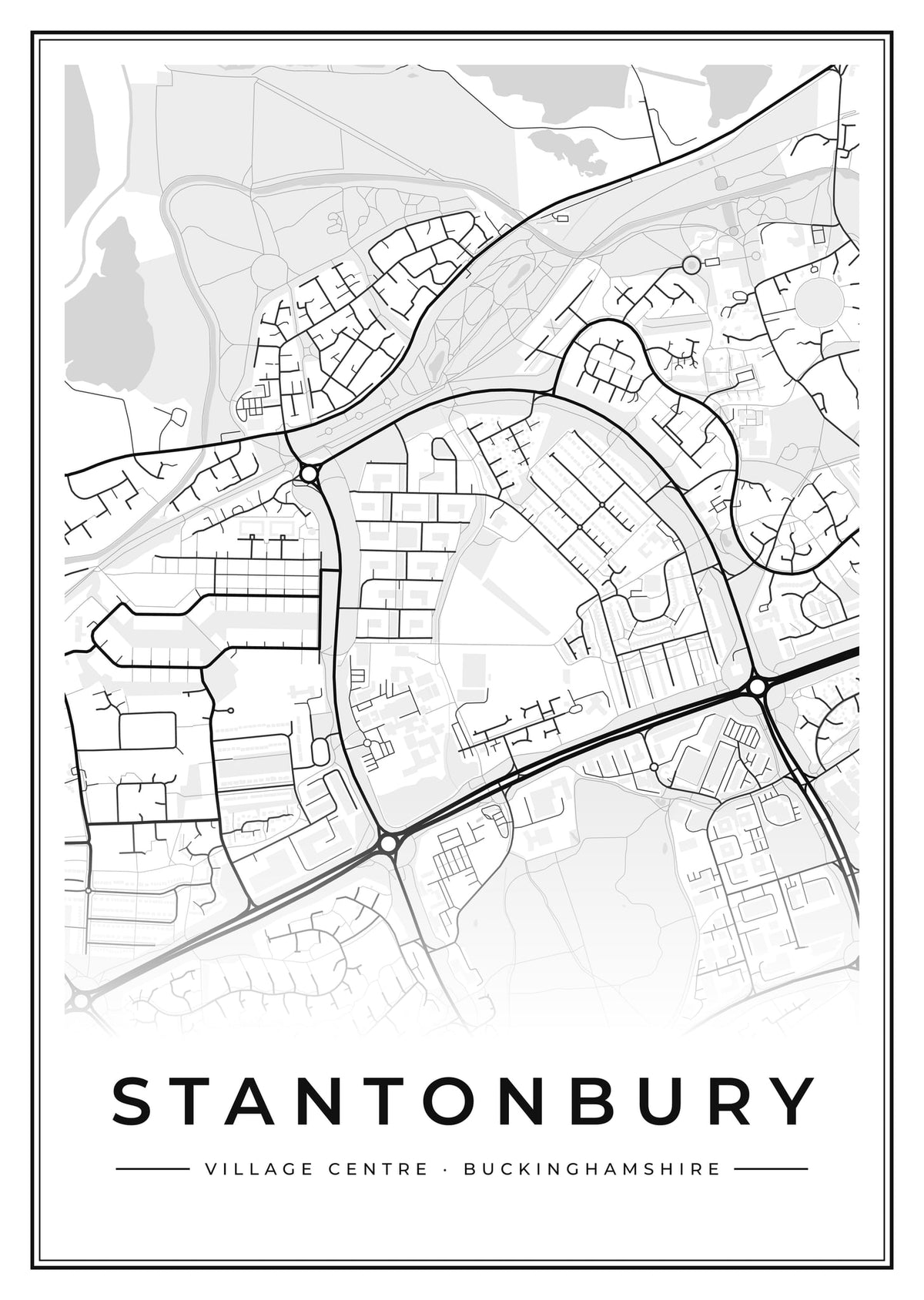 Street map poster of Stantonbury village centre, Buckinghamshire