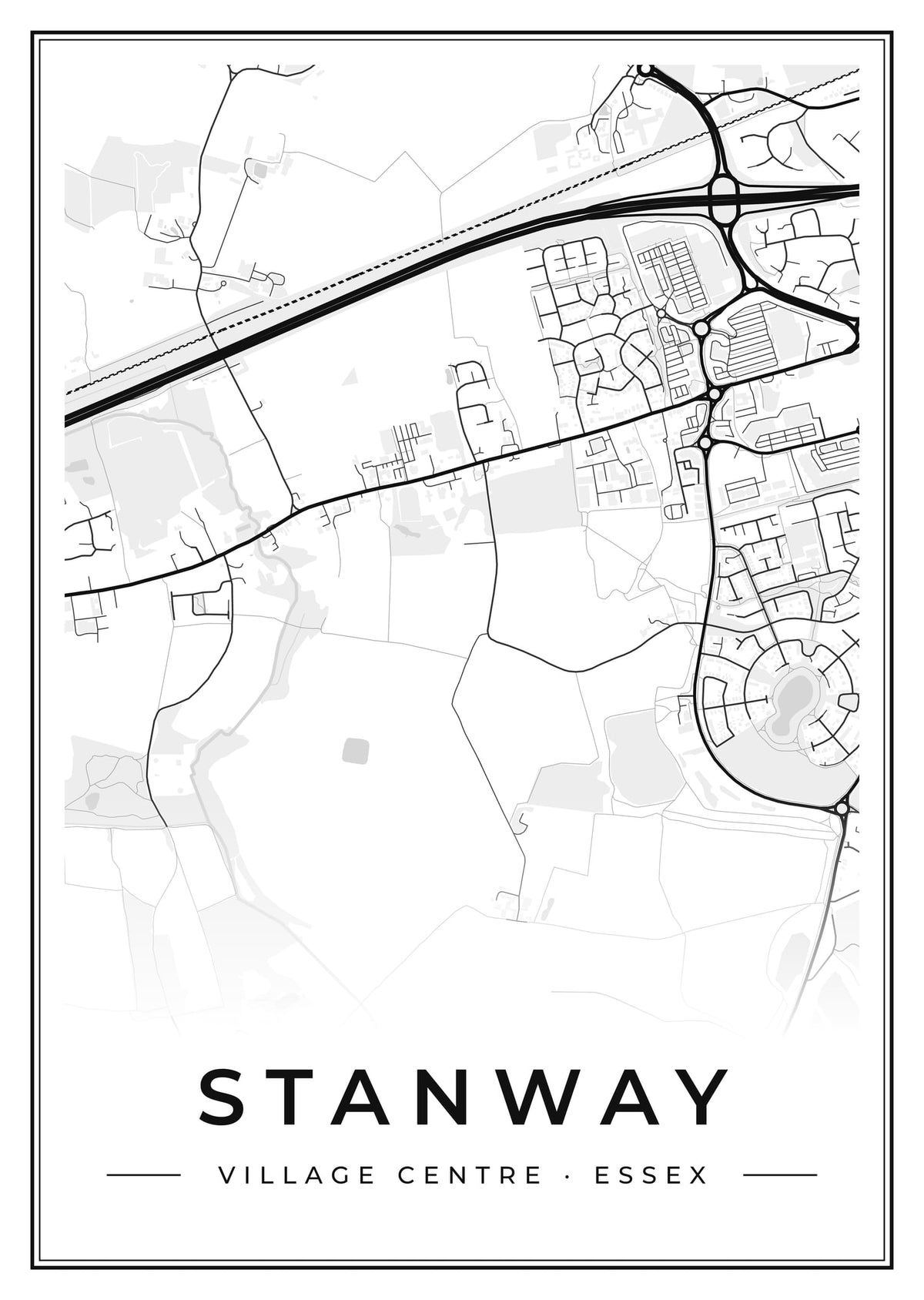 Street map poster of Stanway village centre, Essex