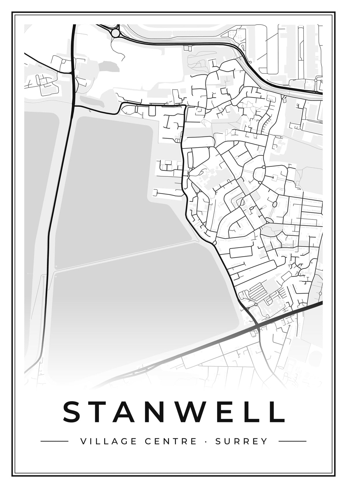 Street map poster of Stanwell village centre, Surrey