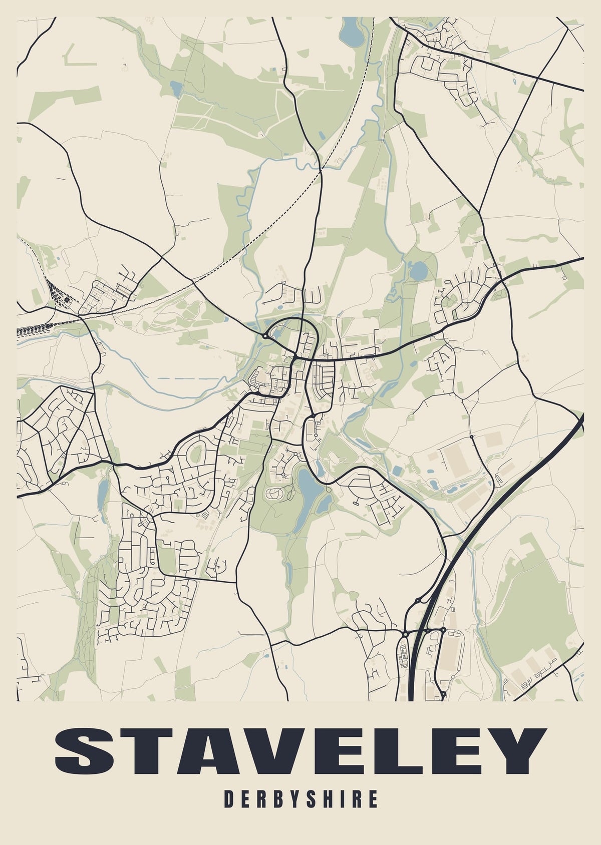 Street map poster of Staveley, Derbyshire