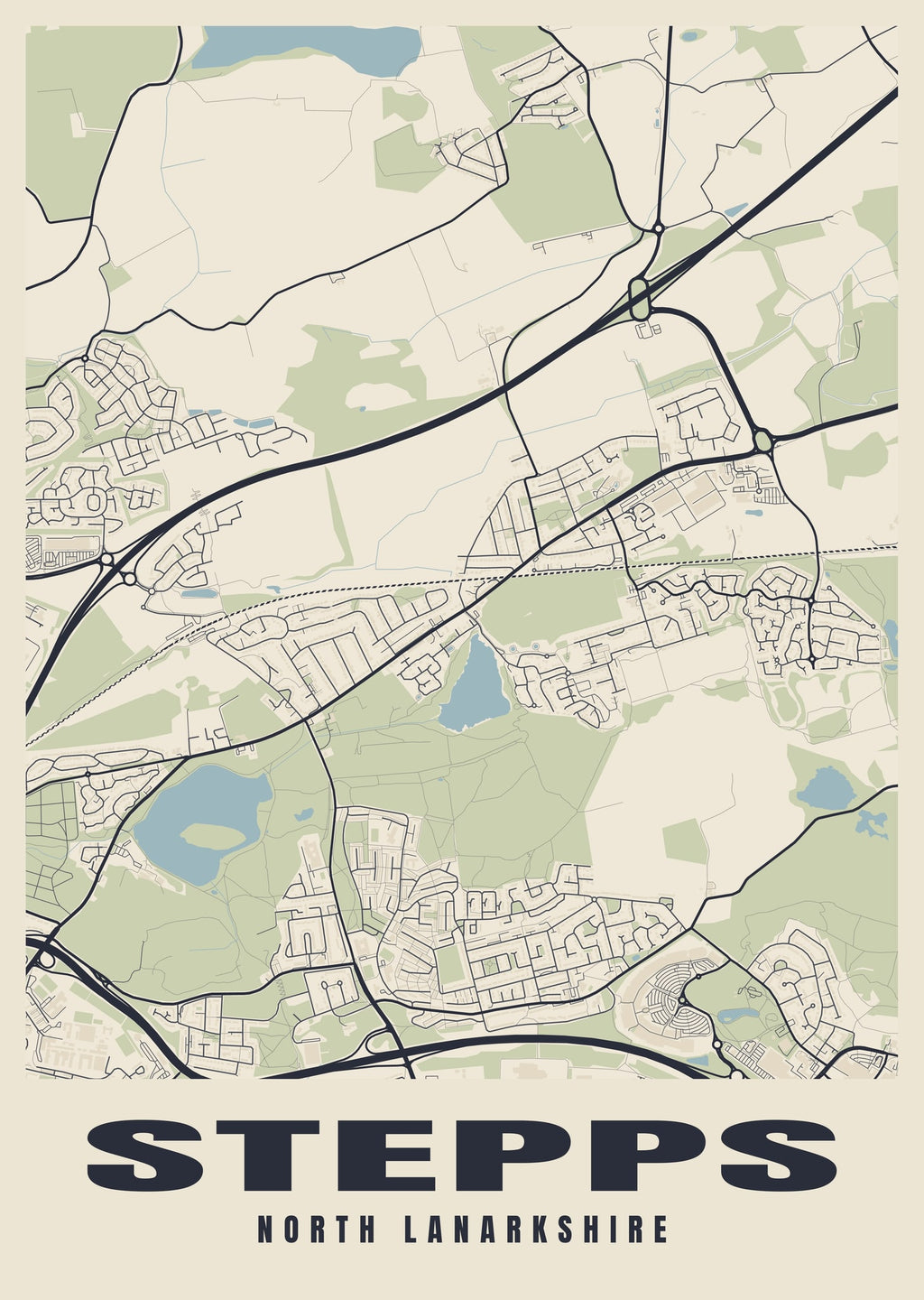 Street map poster of Stepps, North Lanarkshire
