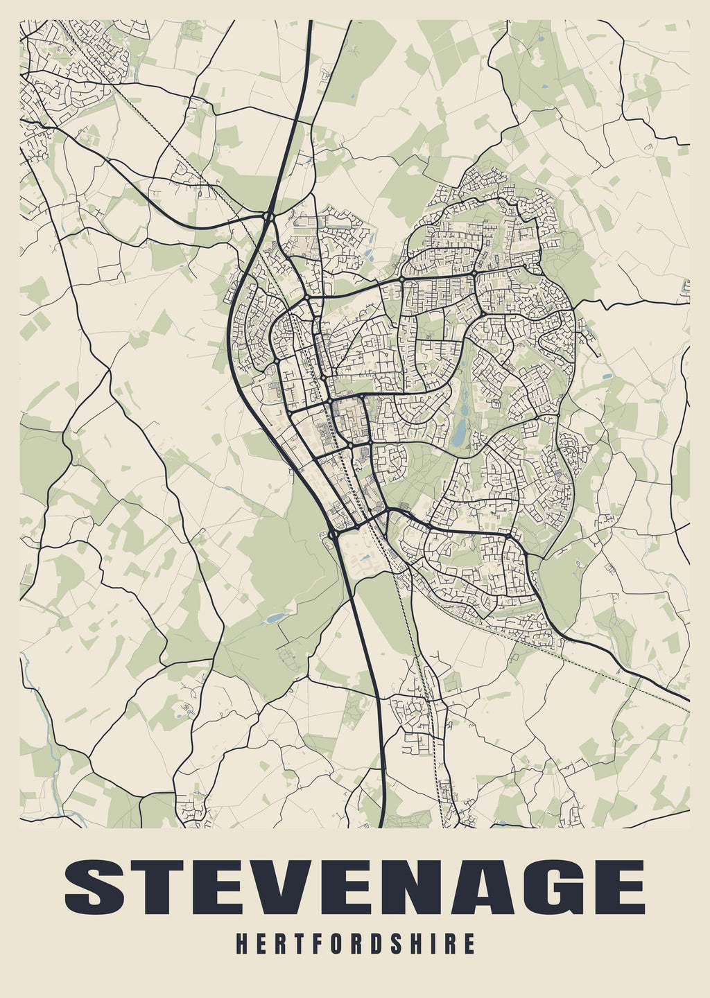 Street map poster of Stevenage, Hertfordshire