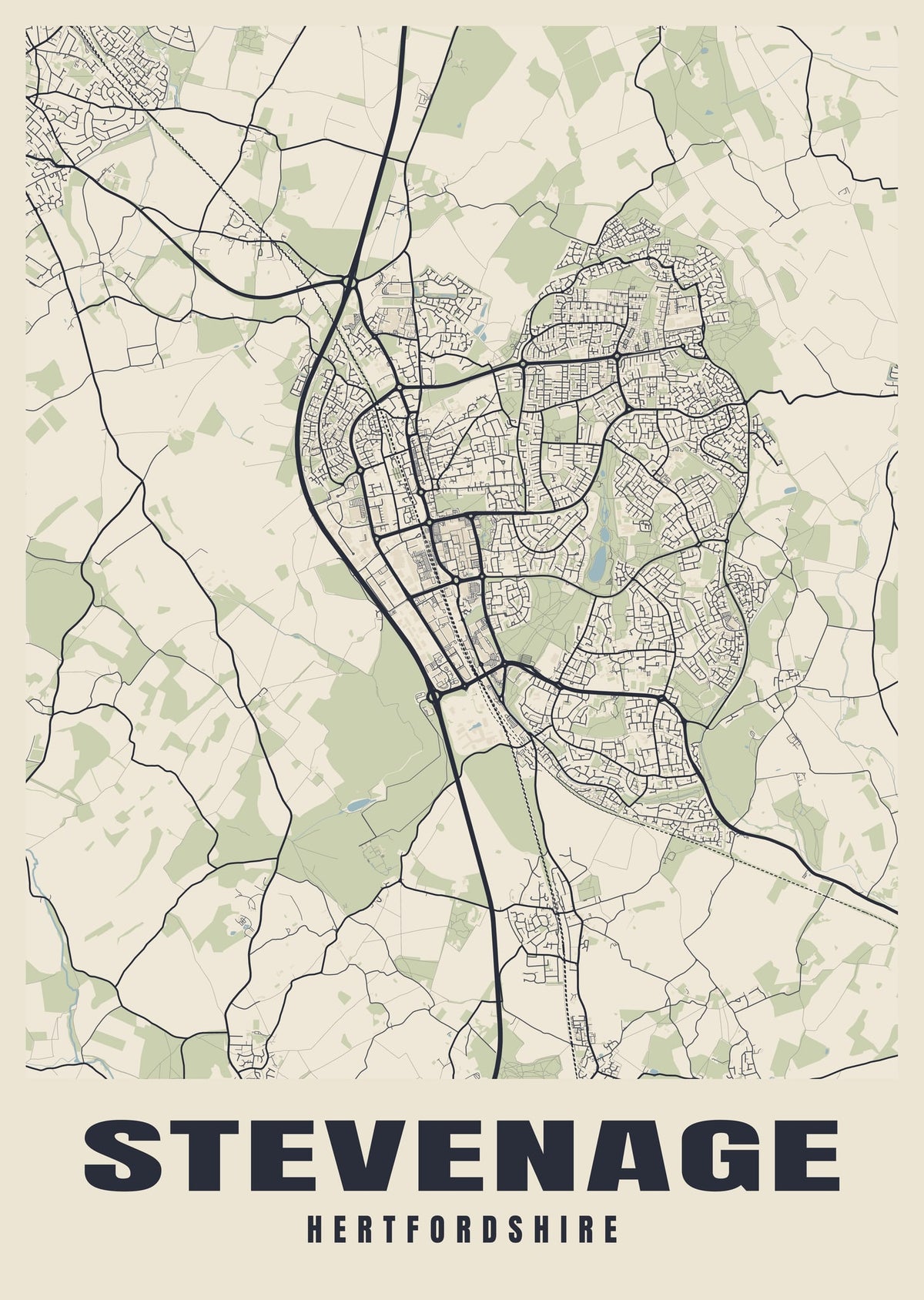 Street map poster of Stevenage, Hertfordshire