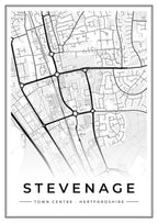 Street map poster of Stevenage town centre, Hertfordshire