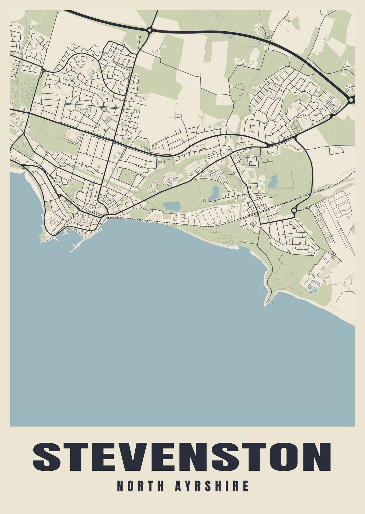 Street map poster of Stevenston, North Ayrshire