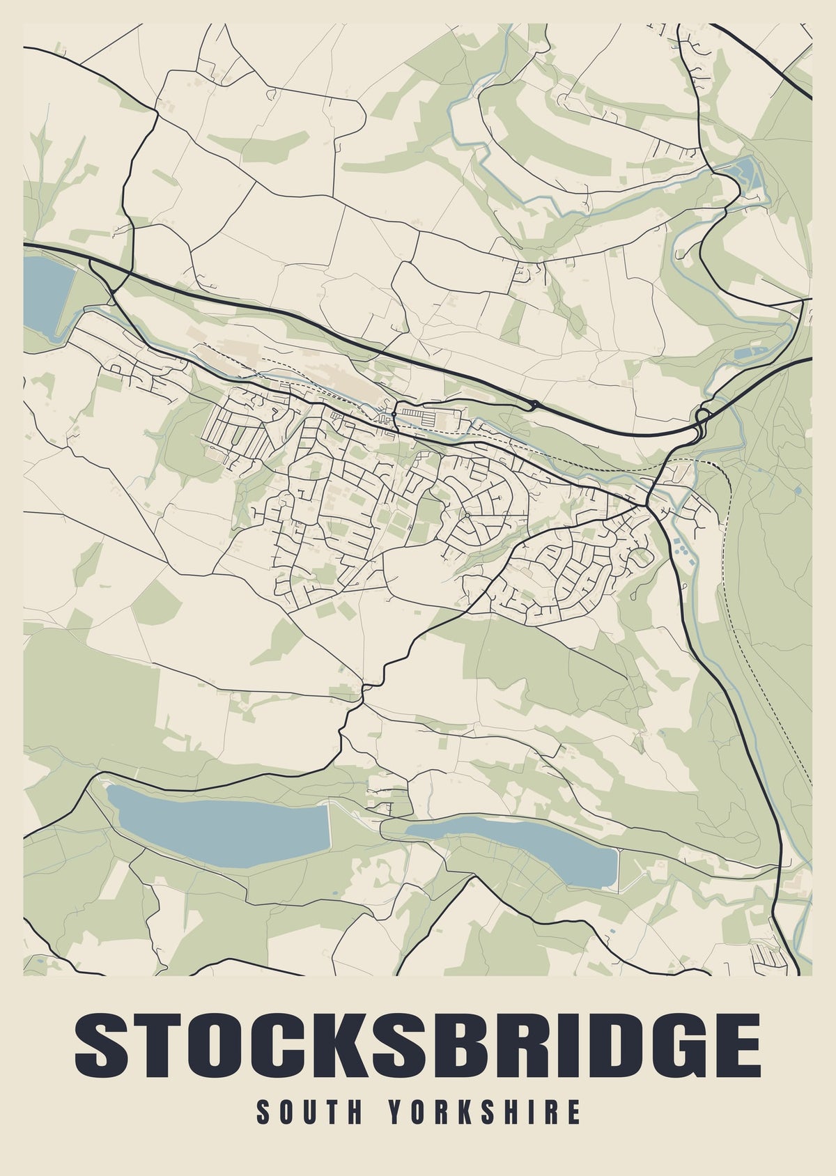 Street map poster of Stocksbridge, South Yorkshire