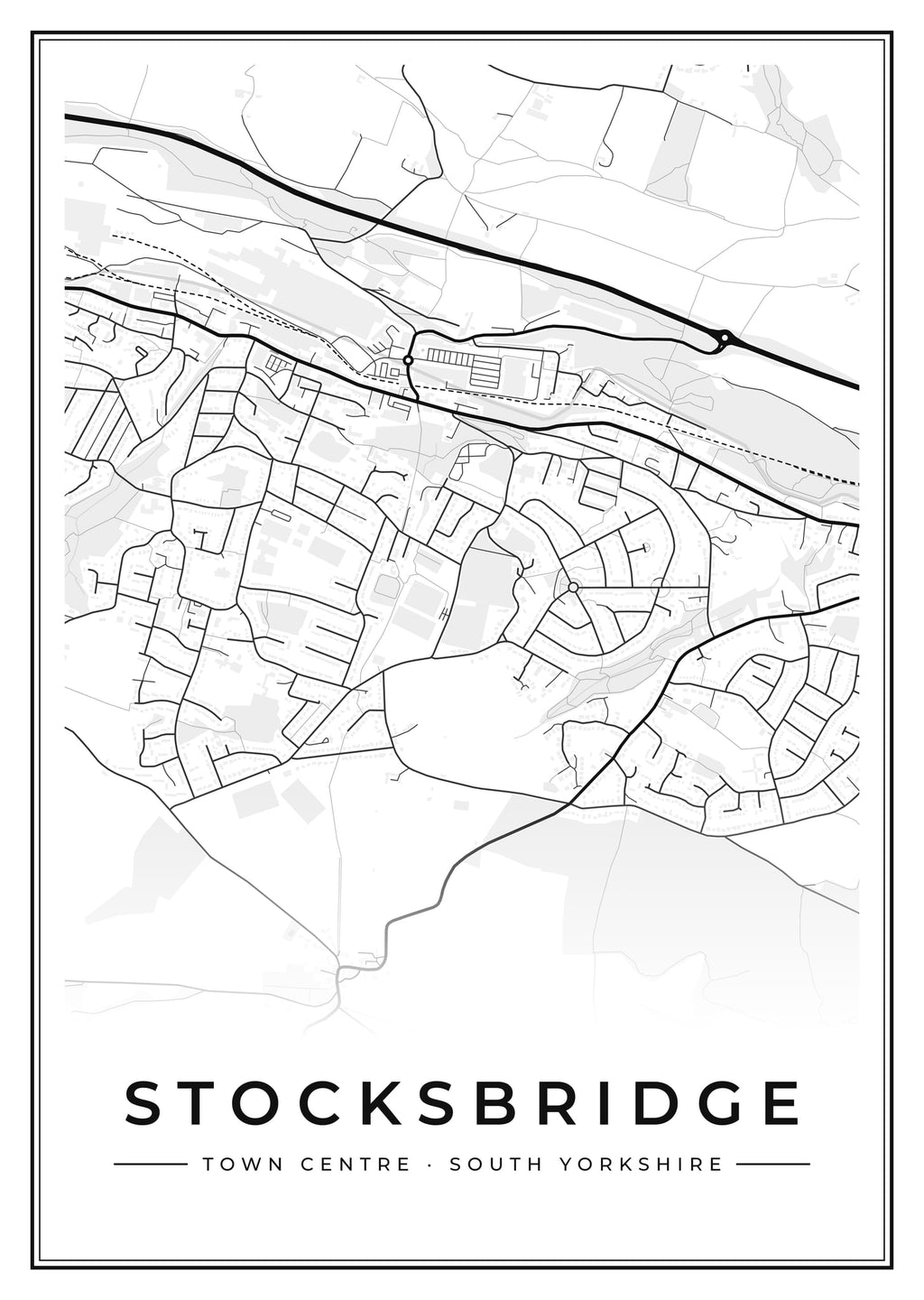 Street map poster of Stocksbridge town centre, South Yorkshire