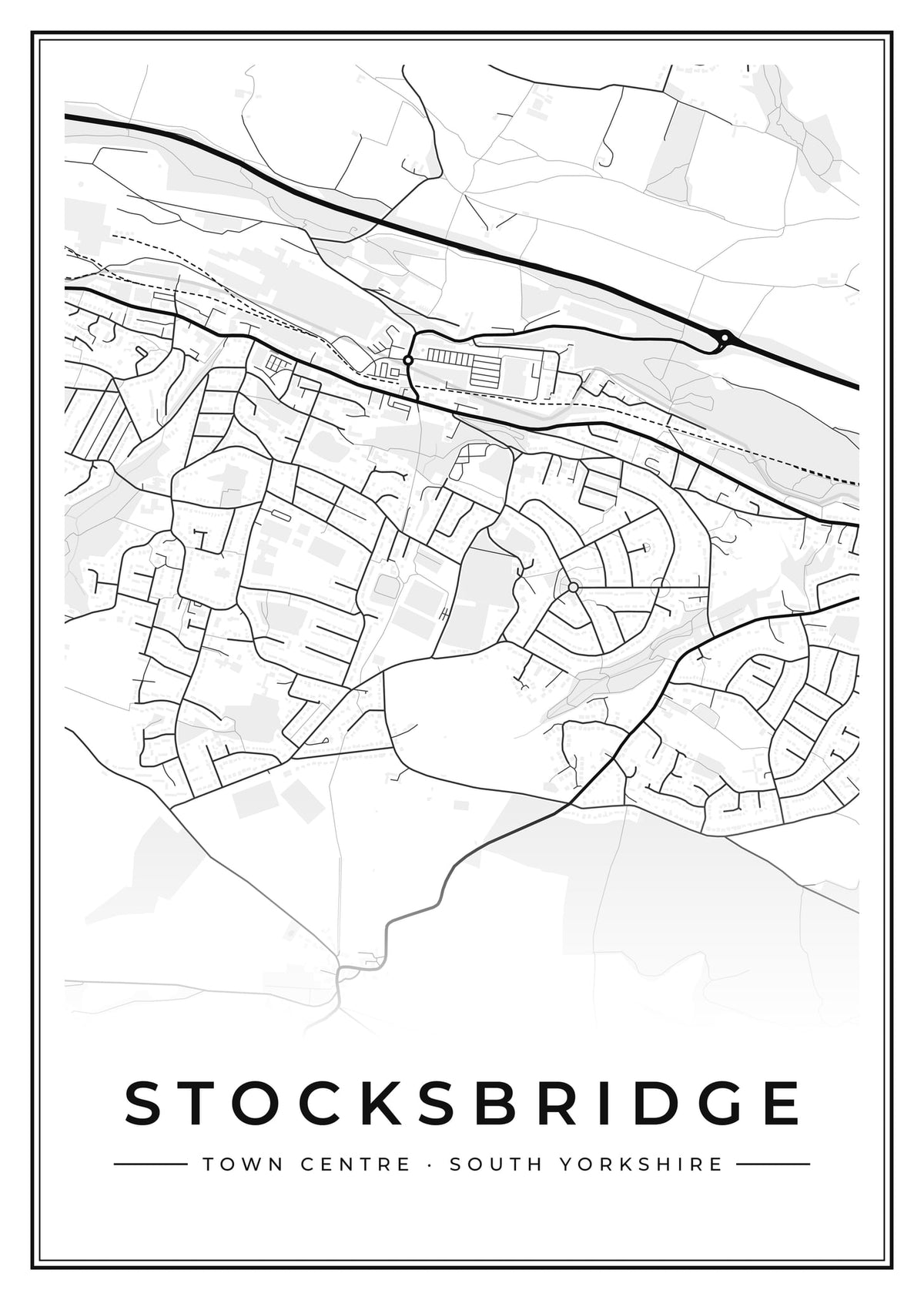 Street map poster of Stocksbridge town centre, South Yorkshire