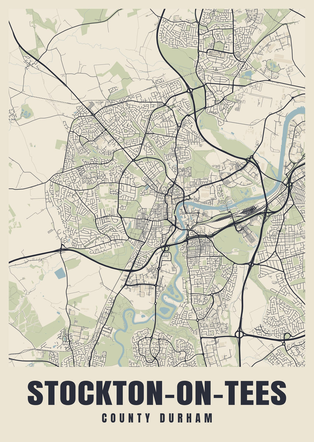 Street map poster of Stockton-on-Tees, County Durham