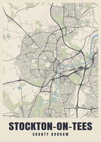 Street map poster of Stockton-on-Tees, County Durham