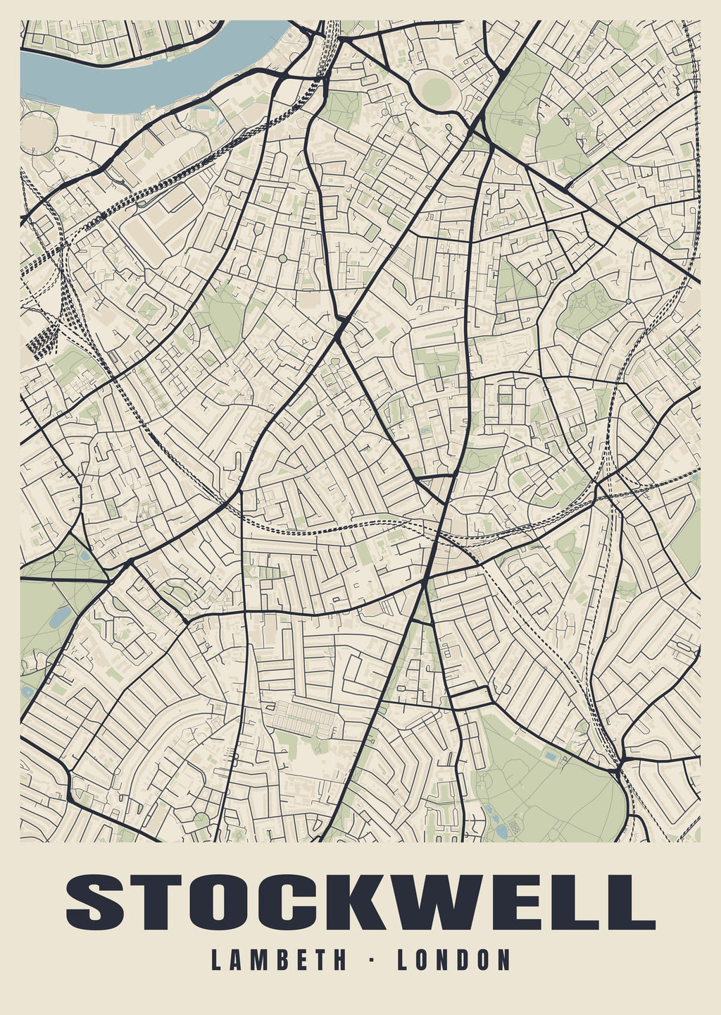 Heritage street map poster of Stockwell, Lambeth, London