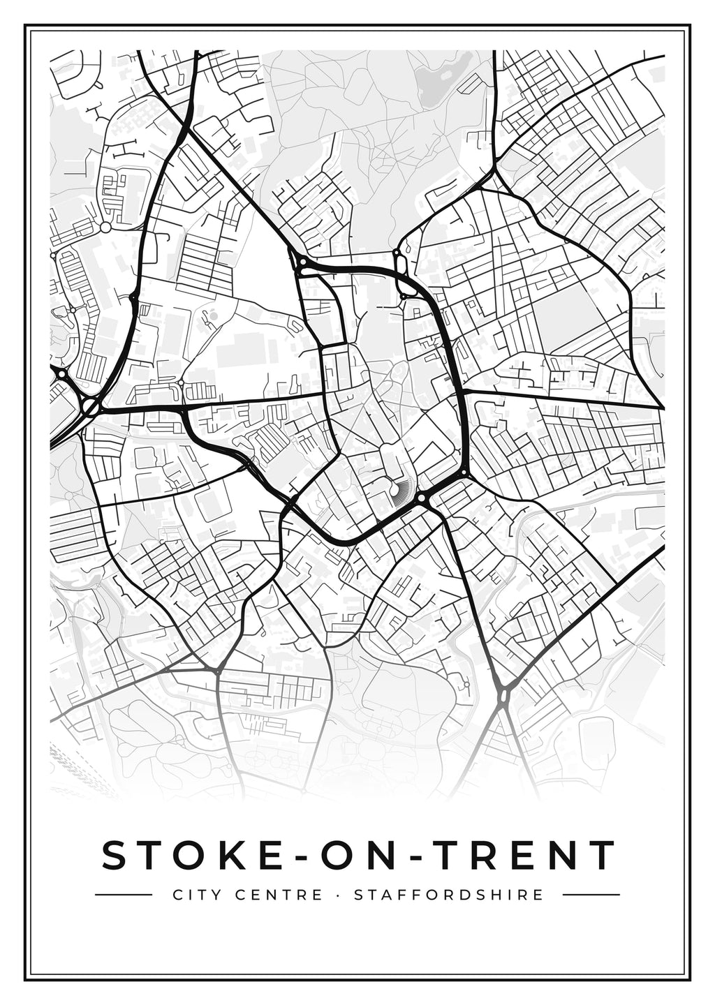 Street map poster of Stoke-on-Trent city centre, Staffordshire