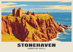 Dunnottar Castle, Stonehaven poster, Retro Railway style