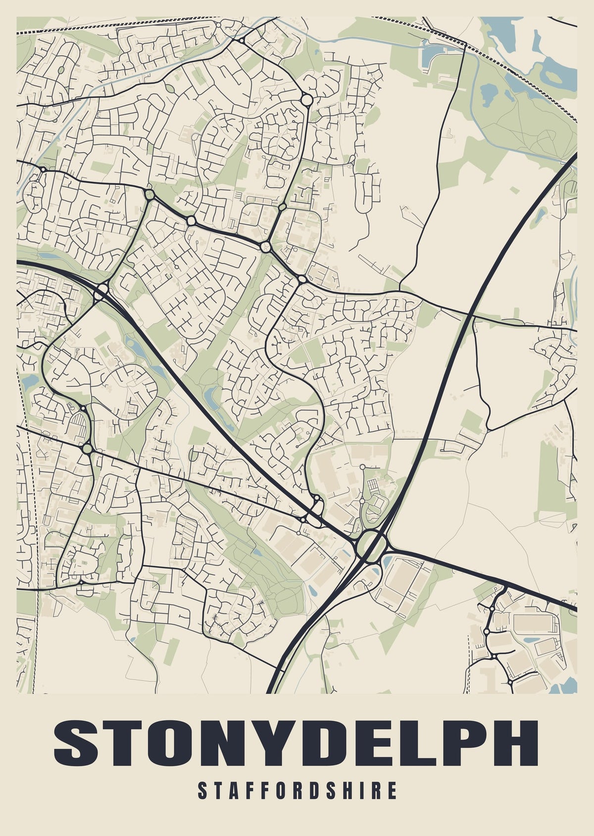 Street map poster of Stonydelph, Staffordshire