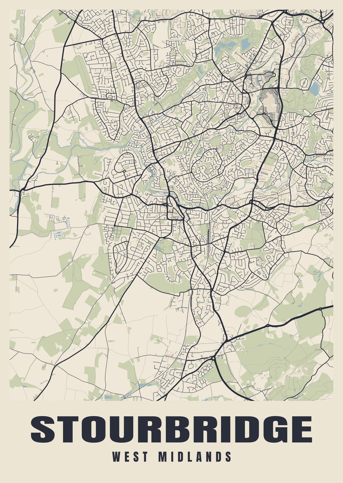 Street map poster of Stourbridge, West Midlands