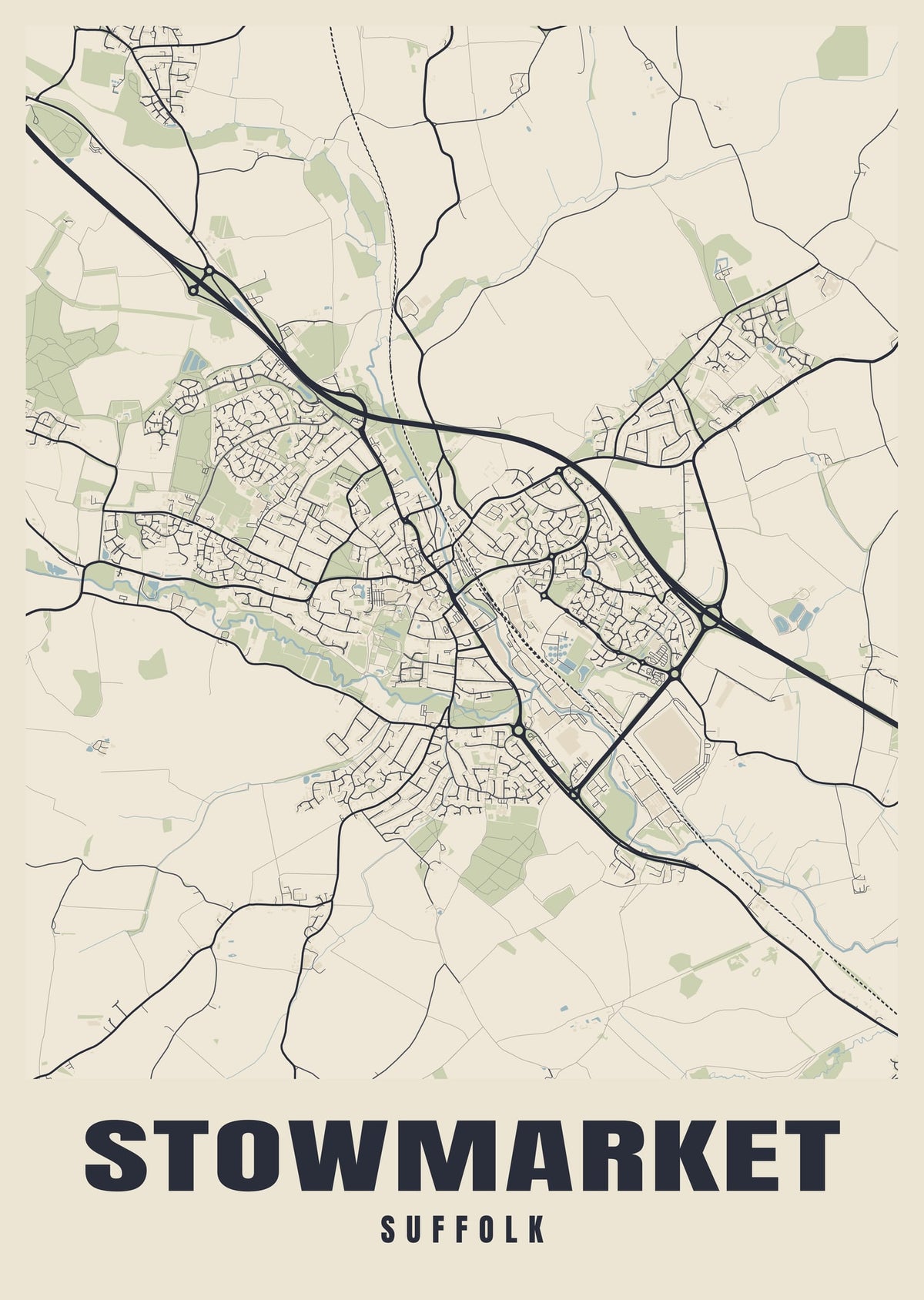 Street map poster of Stowmarket, Suffolk