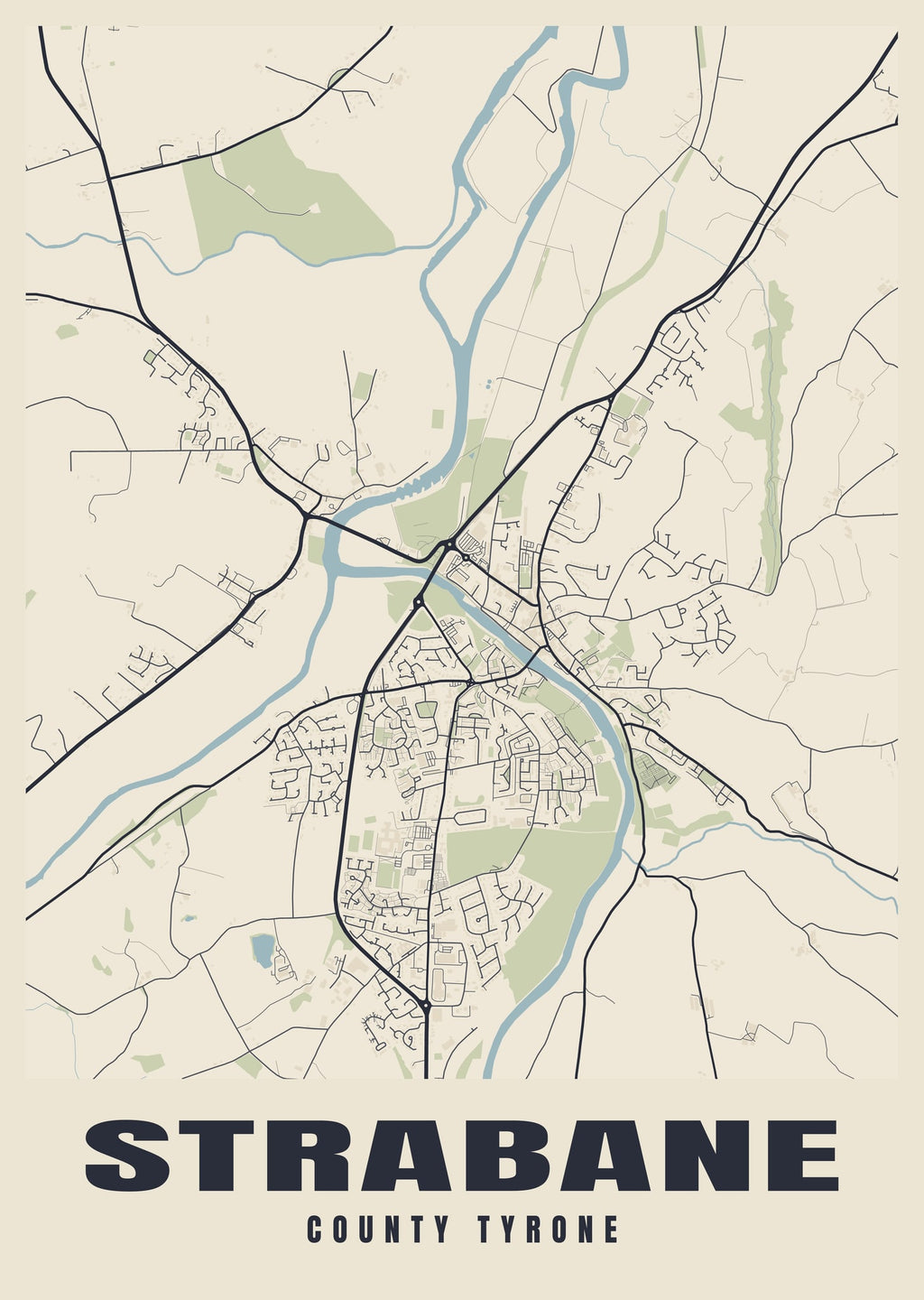 Street map poster of Strabane, County Tyrone
