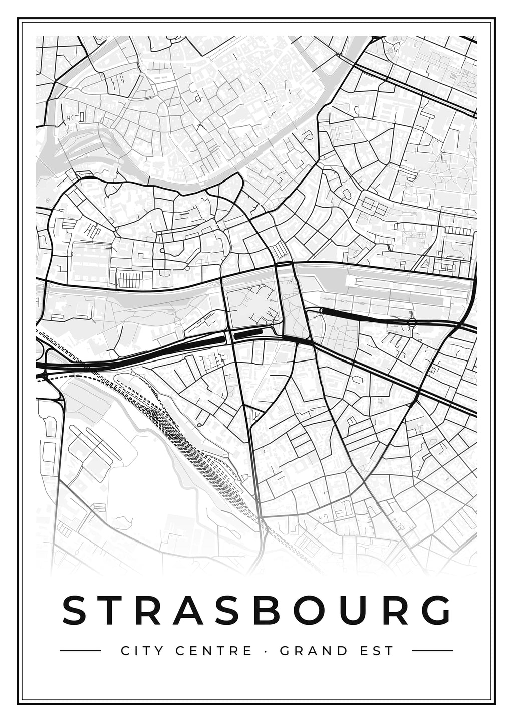 Street map poster of Strasbourg city centre, Grand Est