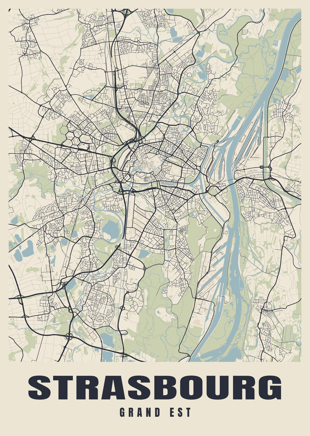 Street map poster of Strasbourg, Grand Est
