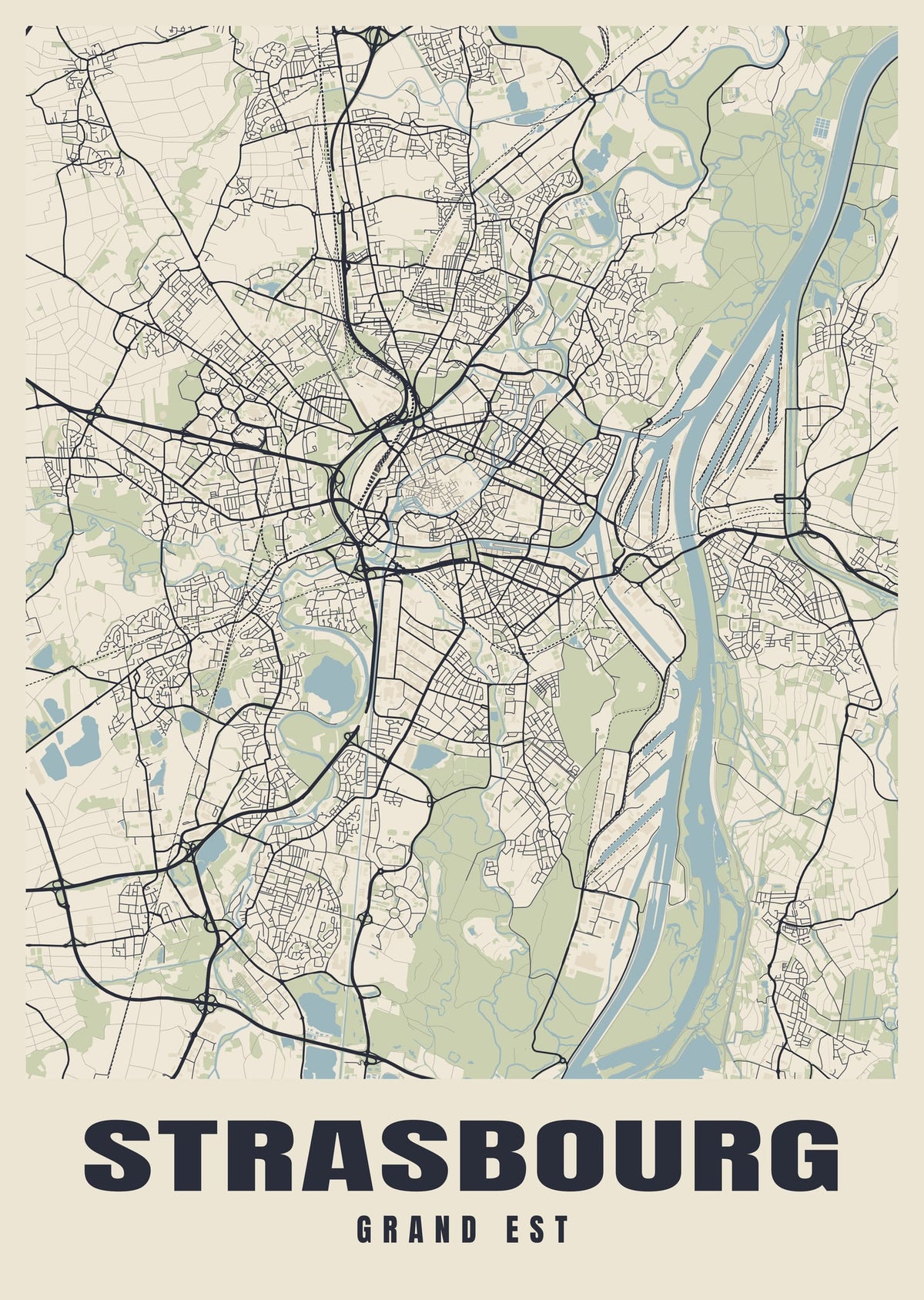 Street map poster of Strasbourg, Grand Est