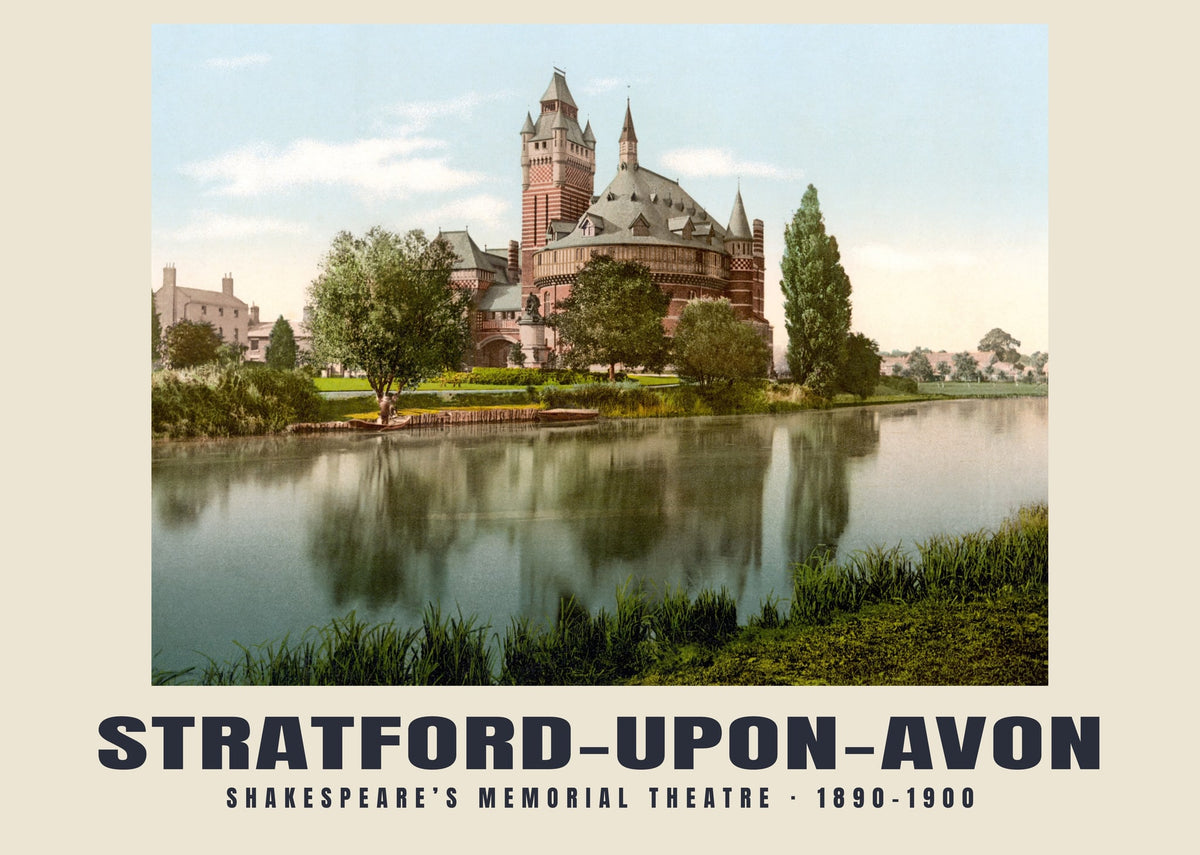 Shakespeare’s Memorial Theatre, Stratford-upon-Avon — Vintage photochrom print, 1890–1900
