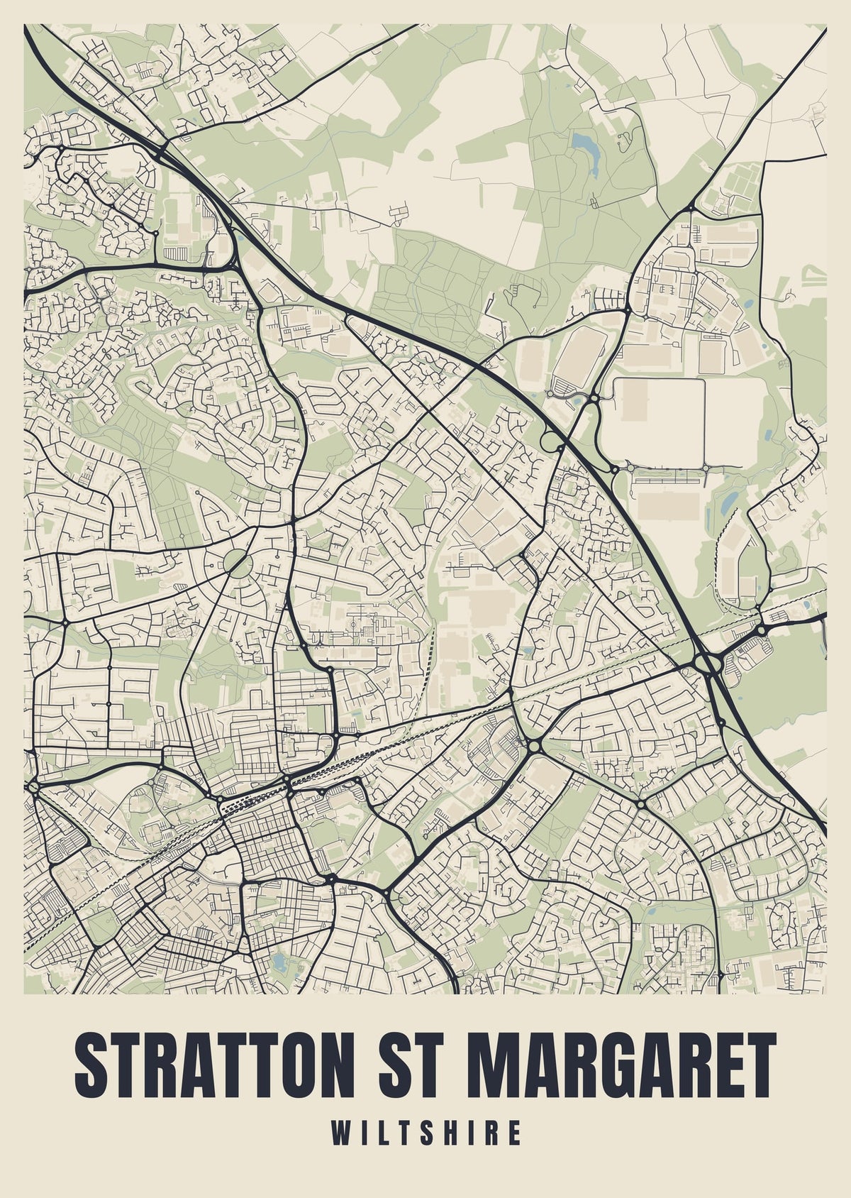 Street map poster of Stratton St Margaret, Wiltshire