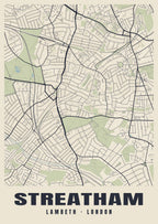Heritage street map poster of Streatham, Lambeth, London