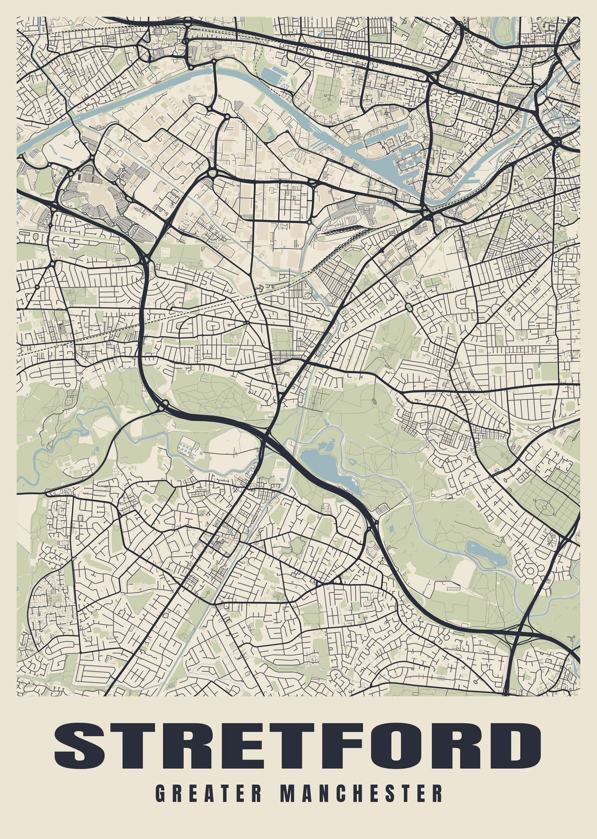 Street map poster of Stretford, Greater Manchester