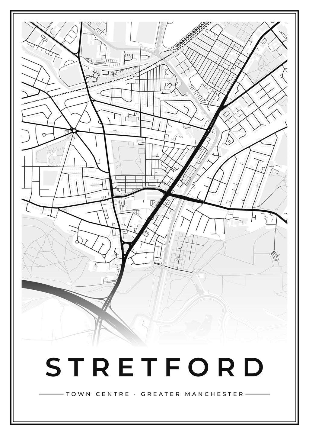 Street map poster of Stretford town centre, Greater Manchester