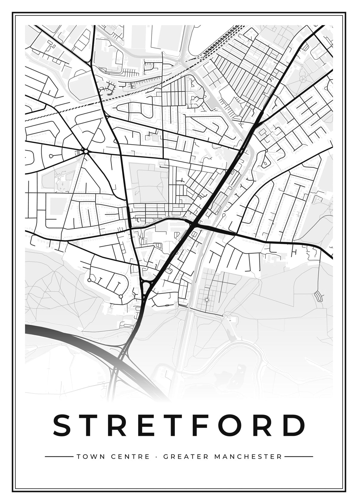 Street map poster of Stretford town centre, Greater Manchester