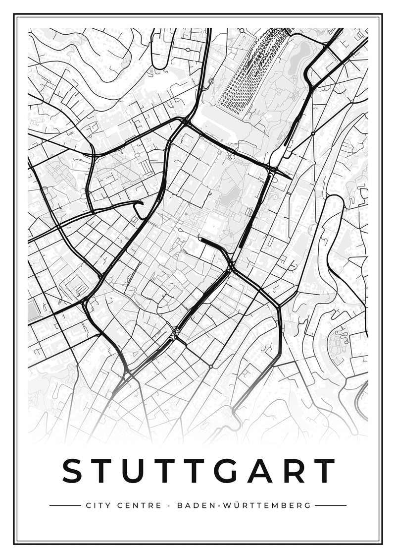 Stuttgart City Centre Street Map Poster