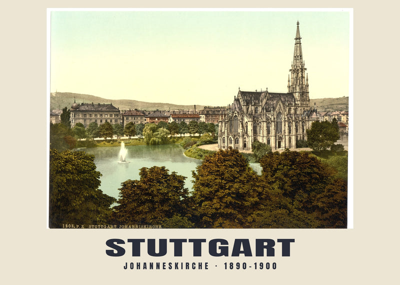 Johanneskirche, Stuttgart — 1890–1900 · Vintage photochrom print