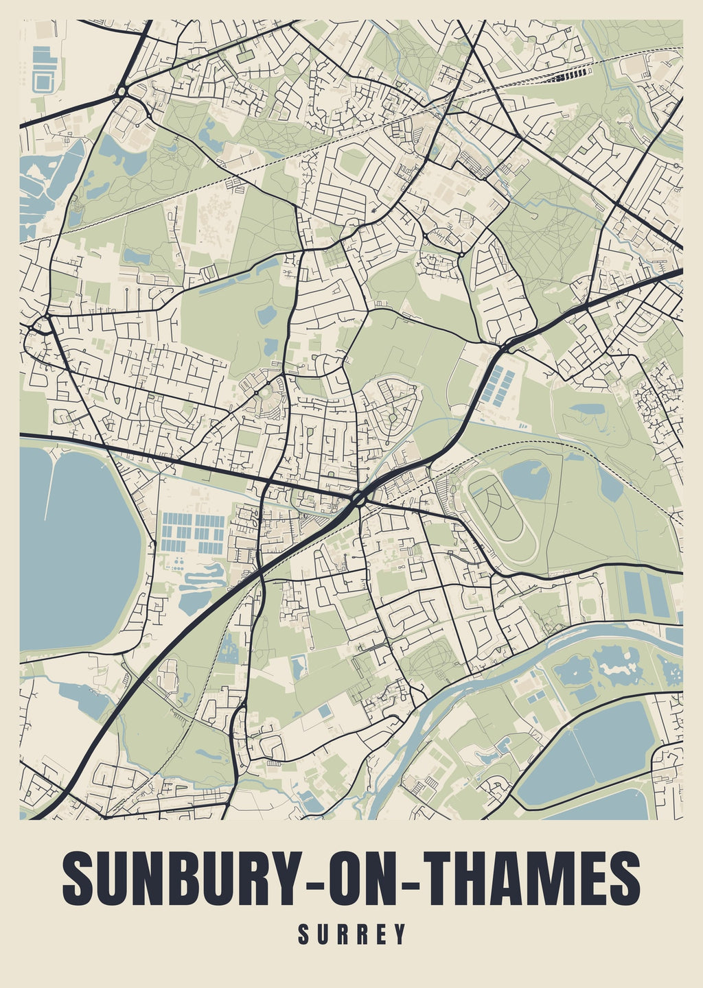 Street map poster of Sunbury-on-Thames, Surrey