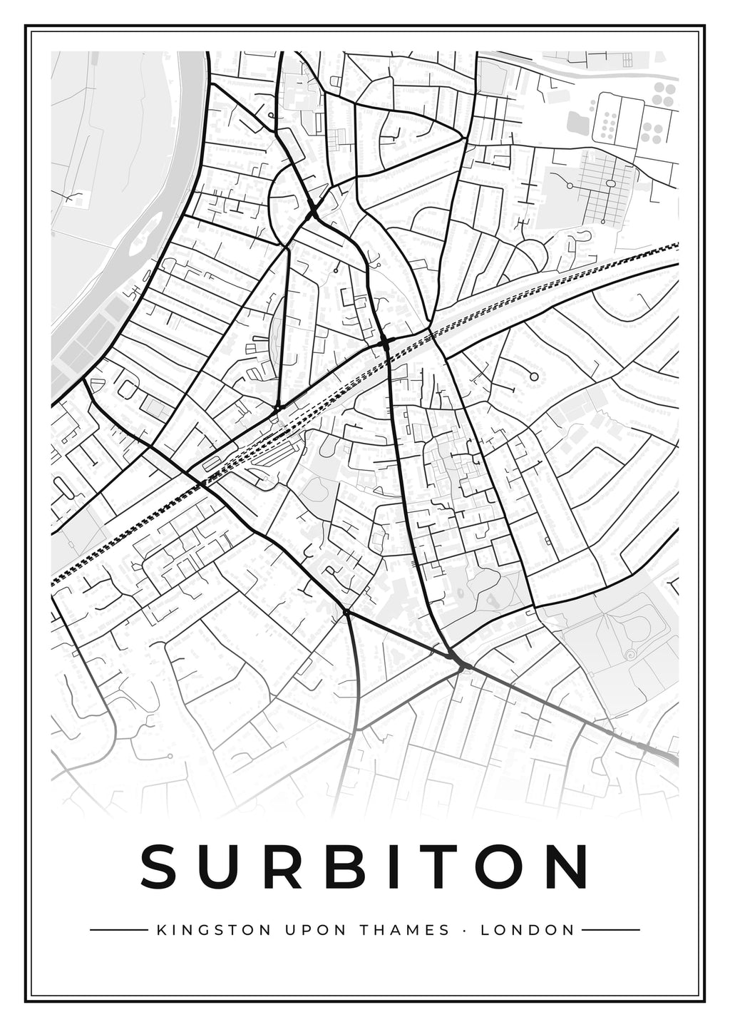 Street map poster of Surbiton, Kingston upon Thames, London