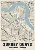 Heritage street map poster of Surrey Quays, Southwark, London
