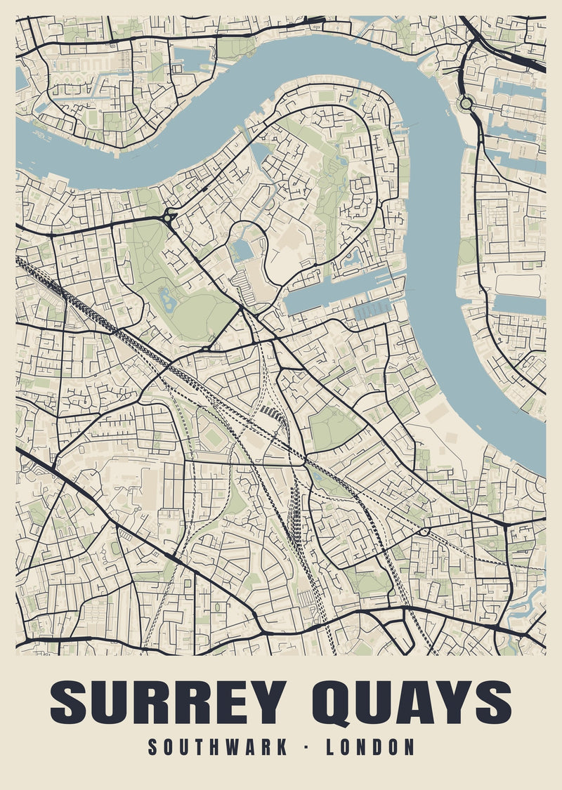Surrey Quays Heritage Street Map Poster