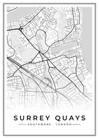 Street map poster of Surrey Quays, Southwark, London