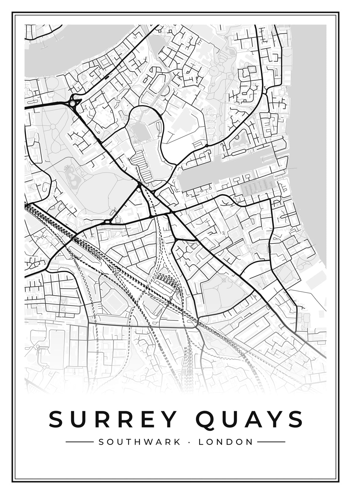 Street map poster of Surrey Quays, Southwark, London