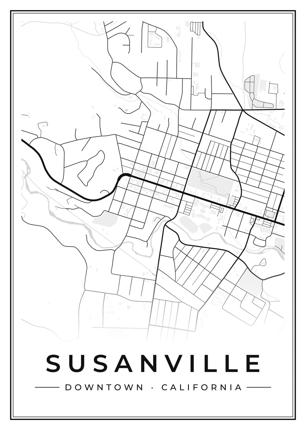 Street map poster of downtown Susanville, California