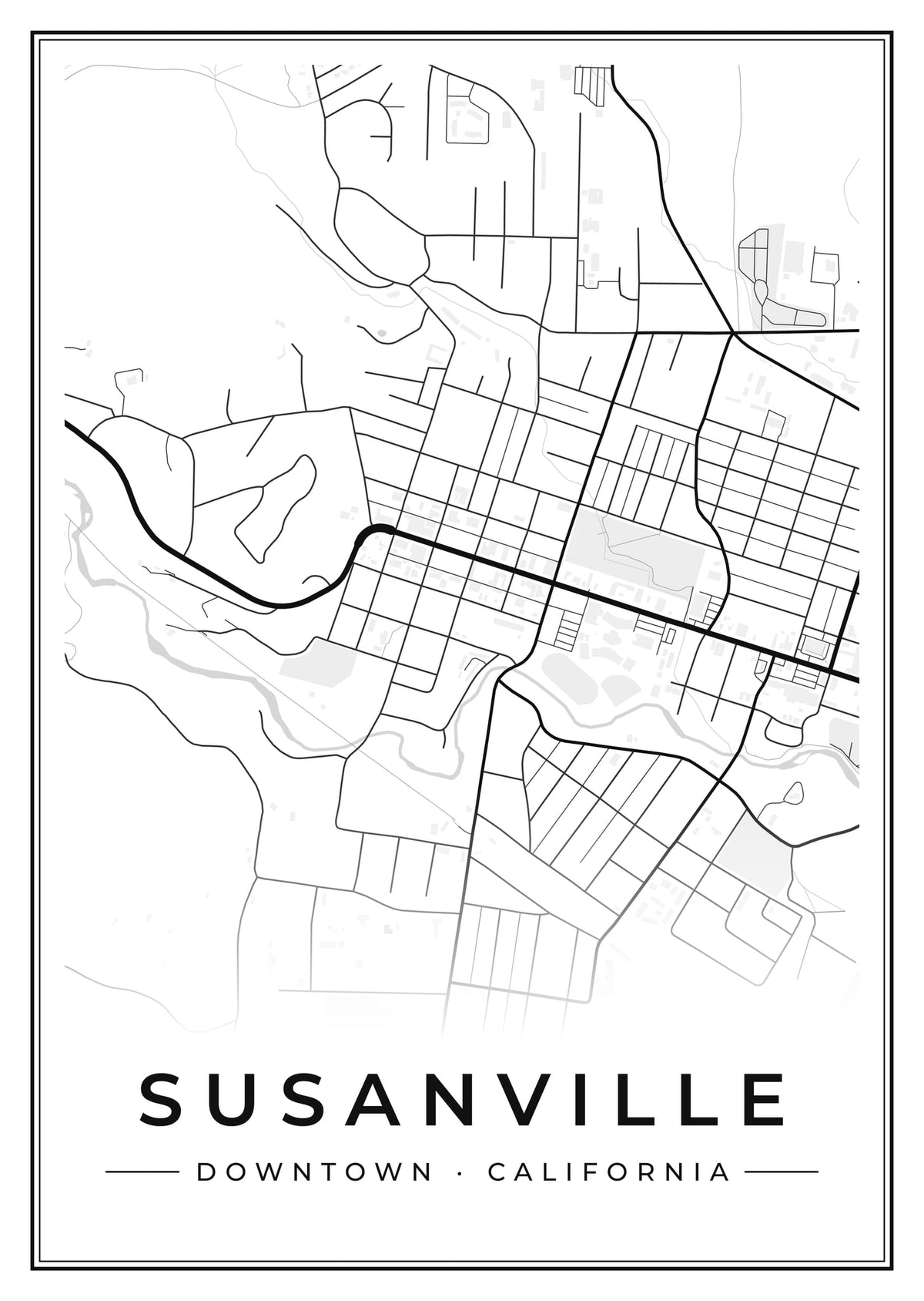Street map poster of downtown Susanville, California