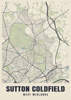 Street map poster of Sutton Coldfield, West Midlands